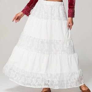 Women's Y2K Lace Slip Long Skirts Lace Elastic Waist Midi Skirt